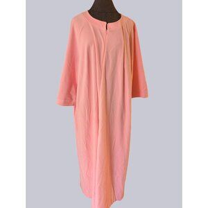 VTG Vanity Fair Womens Pink Zip-Front Robe XXL Size 3/4 Sleeves Soft Knit NWT
